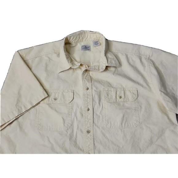 L.L.Bean Men's XL REG Casual Button Shirt Yellow 100% Cotton Chest Pockets SS - Picture 1 of 9